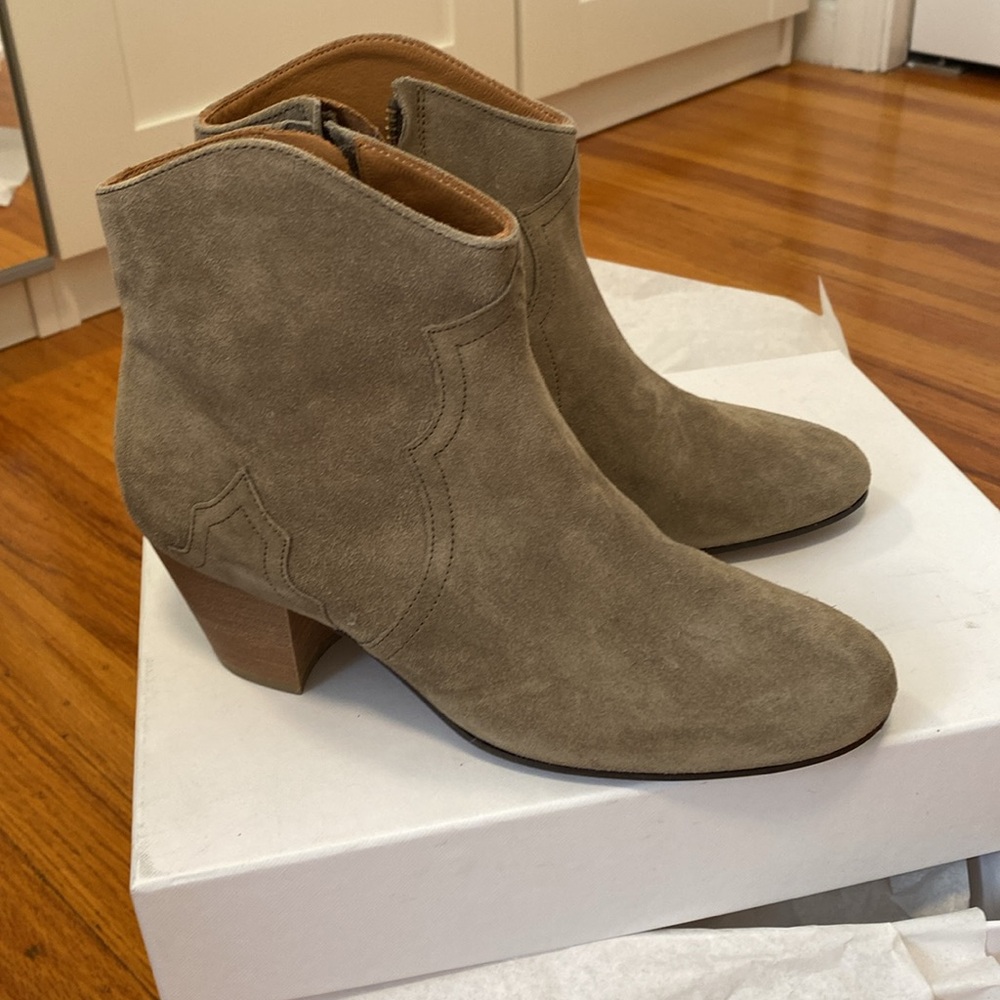 Isabel Marant Dicker Suede Western Ankle Bootie in Taupe - Picture 5 of 12